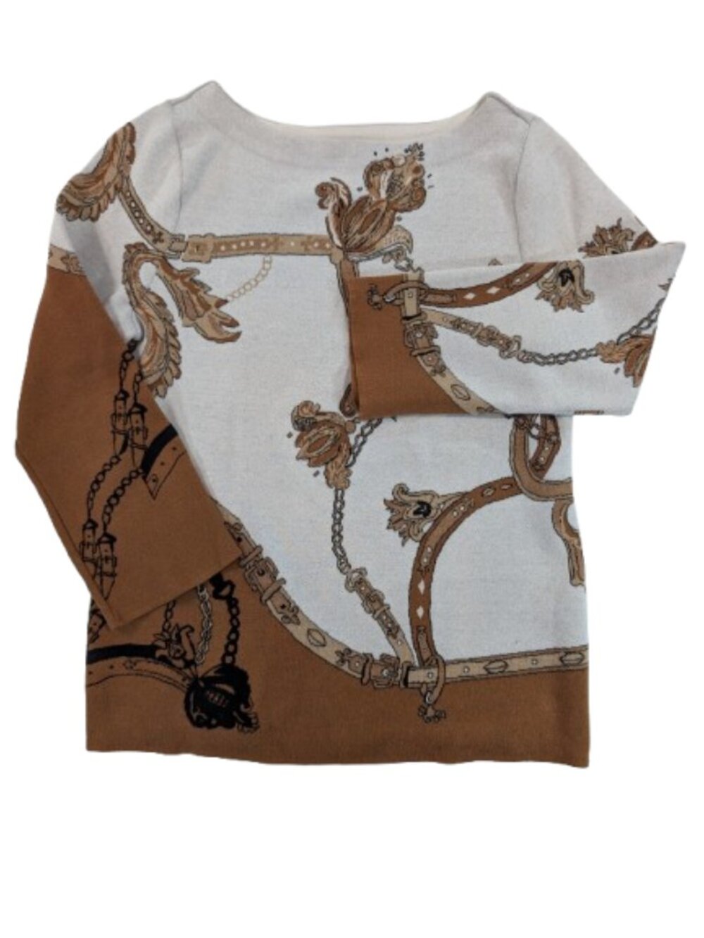 Chico’s Equestrian Chain Print Jacquard Sweater Bateau Neck | Size Medium‎